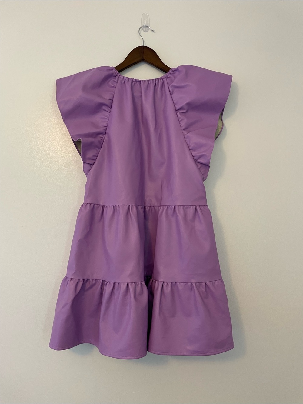 Buddy Love Ronnie Vegan Leather Ruffle Sleeve Short Purple Dress - Picture 3 of 5